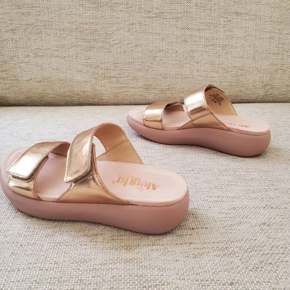 Alegria Bryce Sz 36 US 6 Women's Double Strap Rose Gold Metallic Sandals Slides - Picture 8 of 14
